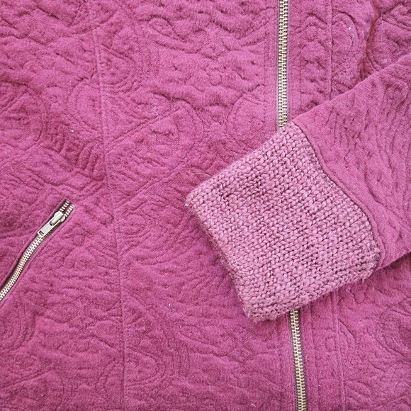 Anthropologie Moto Sweater Jacket in Burgundy Paisley Jacquard Print - Picture 5 of 12